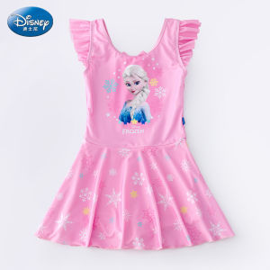 ชุดว่ายน้ำเด็กผู้หญิง Disney 2025 ชุดว่ายน้ำลำลองป้องกันแสงแดดสำหรับเด็กผู้หญิง เอวสูง แขนกุด ทรงเข้ารูป ดีไซน์เก๋ไก๋