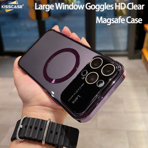KISSCASE Large Window Goggles Case For iPhone 14ProMax New Magsafe Electroplating Transparent With Dustproof Net Iphone13 Advanced Sense Shell For Apple Iphone 14 Plus 13 12 11 Male Ultra-Thin Simple Couple Magsafe Wireless Charging HD Clear Phone Case