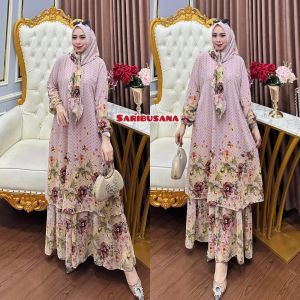 Model Malaysia Dress Gamis Wanita Ceruty Babydoll Premium Set Hijab Dua Layer