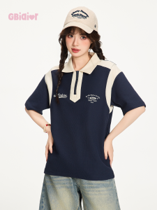เสื้อโปโลคอโปโลแขนสั้นสไตล์ย้อนยุคสไตล์อเมริกันสำหรับผู้หญิง Gbiaior ระบายอากาศได้ดี สไตล์วิทยาลัย แฟชั่นฤดูร้อน เสื้อยืด