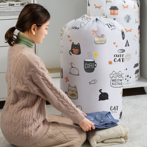 Cartoon Pattern Storage Bag Large Cylindrical Dust Bag Suitable For Seasonal Clothes Blankets Bedding Wardrobe Storage