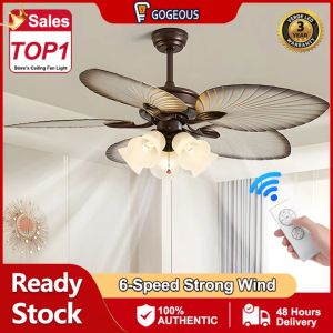 GOGEOUS retro ceiling fan with light modern ceiling fan 42/48/52Inches ceiling fan with led light with remote Industrial ceiling fan heavy duty tricolors dimming 6 speed strong wind ceiling lights with fan for Livingroom Dining Room