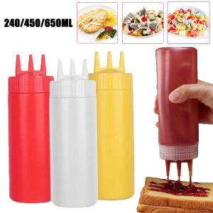 PE Three Hole Sauce Squeeze Bottle Seasoning Dispenser Tomato Sauce Salad Container Can Food Grade Kitchen Storage Bottle