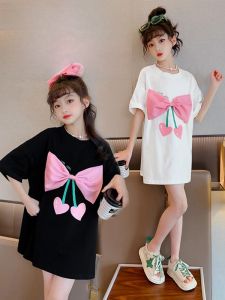 Sweet Stylish Loose Short Sleeve T-Shirt for Girls Mid-Large Children Summer New Style Fashionable Korean Version Cotton Dress