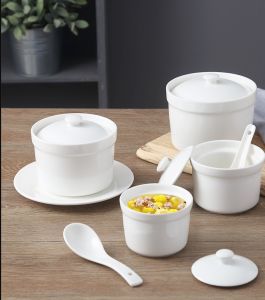 Ceramic with Lid Double Lid Water-proof Stew Household Birds Nest Small Soup Cup Steamed Egg Bowl Liner Simmer Soup Clay Pot Stew Pot