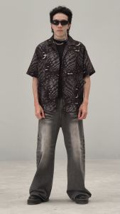 BUXUZIMA เสื้อฮาวาย ลายเต่า Chrome Turtle Hawaiian Shirt (สีดำ)