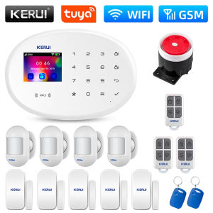 KERUI Home Security Protection WIFI GSM Alarm System Kit W202 Tuya Smart Support Alexa with Door Opening Sensor Motion Detector