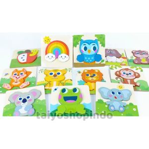 TAIYO Puzzle Kayu 3D Shape Mix Animal 15cm Wooden Jigsaw Bentuk Hewan Montessori Edukasi Mainan Anak