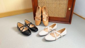 Classy & Durable Glossy Leather Cross Straps Doll Shoes for Women 7735