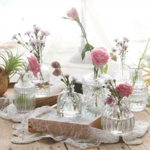 Clear Glass Vase Living Room Flower Arrangement French Relief Glass Bottle Light Luxury