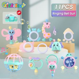 KiddoZone 11 PCS Toddlers Toys Hand Rattle Set Educational Sensory Grip Baby Teething Rattle Toys Gift for 0-1 year old Newborn Baby Infant with Storage Box