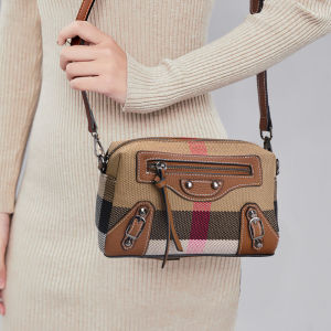 AIDRANI 2023 New Ladies Plaid Canvas Leather Machine Restoration Antique Small Square Bag