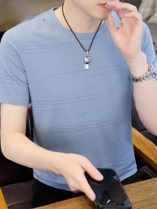 HENGYUANXIANG | Hengyuanxiang Summer New Ice Silk Short Sleeve T-Shirt Mens Round Neck Thin Modern Style Cool Feeling Cotton Polyester Blend