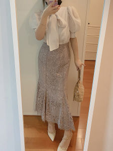 Elegant High-Waisted Lace Half Skirt with Fish Tail Design Sweet Style Japanese Trend Hollow out Fairy Princess Skirt