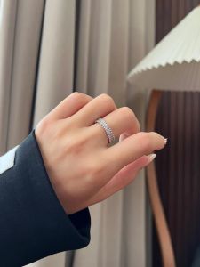 Single Row Diamond Ring Sterling Silver Womens Bead Edge Diamond Starry Ring Rose Gold Beads Stackable Ring Internet Celebrity Easiest for Match Fashion