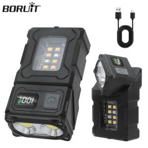 BORUiT EDC Flashlight Keychain 180Rotations Magnetic Powerful USB-C Rechargeable Work Light Camping Fishing Torch Emergency Lamp
