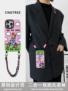 Original Creative iPhone 14 pro Hard Shell Crossbody Fun Heart Design Compatible with Apple 15 pro Max Dual Hole Hanging Rope