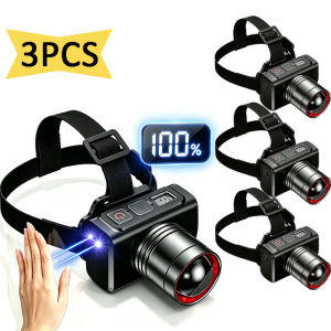 3pcs LED Rechargeable Induction Headlamp 90° Adjustable Zoomable Head Lights for ForeheadRunning HeadLight for Camping