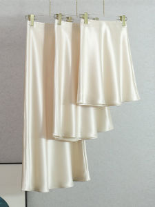 High Waist A-Line Skirt Satin Fish Tail Half Skirt Pearl Rice Three Acetic Acid Medium Long Skirts High End plus Size