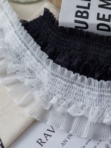 Double Layer Pleated Wood Grain Edge Fabric Trim Black White Sleeve Decoration Lace Edge for Clothing Collar DIY Sewing Accessories