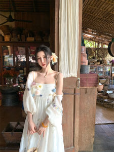 Váy Mùa Xuân Và Quần Áo Biển Bằng Lụa Tơ Tằm Thêu Thiết Kế Dây Đeo Váy Mùa Hè Cho Phụ Nữ Váy Dài Tay Dài Mùa Xuân Và Mùa Thu