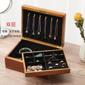 High-End Vintage Wooden Jewelry Storage Box Pearl Necklace Ring Earring Bracelet Organizer Handmade Craft for Bedroom Use