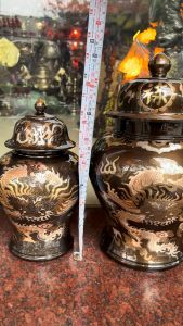 Đôi chóe thờ cúng bằng đồng đỏ khảm tam khí 2 cỡ: Cao 27cm nặng 8kg/đôi Cao 37cm nặng 16kg/đôi