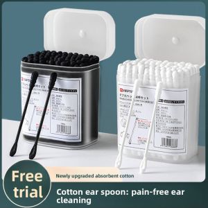 Disposable Double-Headed Spiral Earwax Removal Cotton Swabs Ear Cleaning Stick Black Cotton Balls Ear Digging Spoon Cotton Swabs