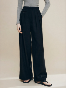 FAMANXUAN | Slimming High Waist Pleated Trouser Women Loose Wide Leg Trousers