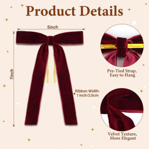 12-30pcs Burgundy Velvet Bows for Christmas Tree Decoration – Festive Holiday Garland Ties Soft Fabric Ribbons