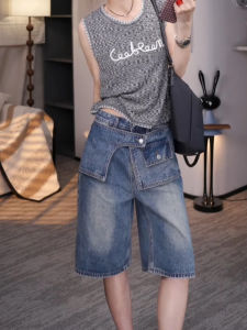 Retro Straight Leg Denim Shorts Womens Autumn New Large Size Pear Shaped Body Design A-Line Wide Leg Five-Quarter Pants