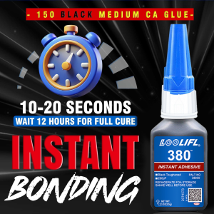 FOOLIFL 380 Black Cyanoacrylate Adhesive for Black GoodsSuper GlueInstant Dry Powerful Universal AdhesiveTyre RepairFor Rubber/Leather/Plastic/Wood/Metal/Glass.