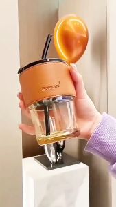 Cốc Thuỷ Tinh Gorgous Bọc Da Sang Chảnh 450Ml Kèm Ống Hút