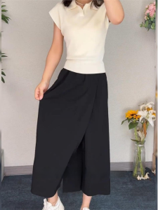 Summer 2025 New plus Size Comfortable Cool Feeling French Vintage Design Fashionable Loose Slimming High Waist Wide Leg Pants Skirt