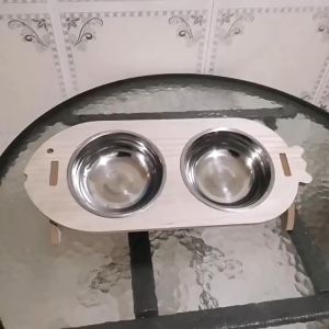 Pet Bowl Double Bowl Dog Cat Food Water Feeder with Raised Stand Oblique Spine Protection Mangkuk Kucing