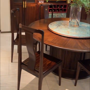 New Chinese Style Ugyen Wood Restaurant Home Dining Table and Chair Elegant Accessible Luxury Solid Wood round Dining Table Hotel Large Furniture Customization