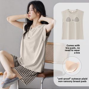 MiiOW | Cat Woman Summer Sleepwear Sleeveless Striped Vest Shorts Home Clothes 2025 New Style Youth Polyester Fiber Round Neck Design
