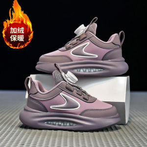 Girls Fleece Lined Sports Shoes Waterproof Winter Childrens Footwear Low Cut Rubber Sole Anti Slip PU Leather Upper