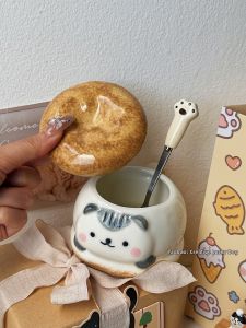 Cute Ceramic Cat Cup With Lid and Spoon