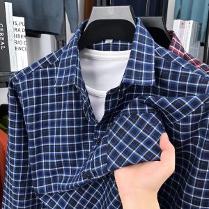 2026 Autumn New Mens Printed Striped Long Sleeved Shirt Casual Fashion Versatile Mens Top