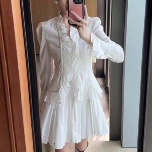 SHUAIYUE | Áo Sơ Mi Trắng Dập Ly Phong Cách Pháp Gọn Eo