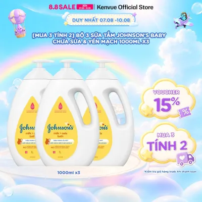 [Mua 3 tính 2] Combo 3 Sữa tắm Johnsons Baby Chứa Sữa Gạo & Yến Mạch 1000ml/chai