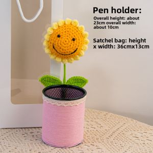 Handmade Knitted Sunflower Pen Holder Desktop Decoration Office Workstation Ornament Practical Gift Finished Product Display