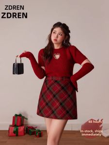 ZHANGDAREN | Bộ Áo Sweater Len Đỏ Cho Phụ Nữ Kích Thước Lớn