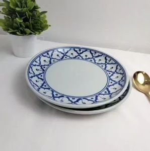 จาน จานเซรามิค  8 นิ้ว จานกระเบื้อง จานลายไทย ใส่อาหาร ปลอดภัย เข้าไมโครเวฟได้