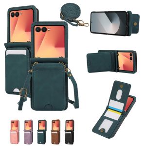 szhaiyu | Leather Wallet Card Holder Phone Case for Samsung Galaxy Z Flip 8 7 FE 6 5 4 5G Flip8 with Crossbody Lanyard Purse Cover Women