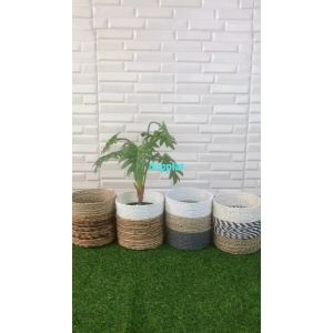 Pohon Artificial Tanaman Hias Daun Jari Philo X7 Latex Cover Pot Anyaman Seagrass Variasi Warna Dekorasi Cafe