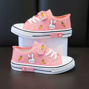 Girls Canvas Shoes Spring Autumn Seasonal Magic Tape Single Board Shoes Low Cut Casual Footwear for Primary School Students
