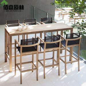 Outdoor High Chair Bar Table Courtyard Garden B & B Bar Anti-Corrosion Teak Tables and Chairs Waterproof and Sun Protection Casual Furniture