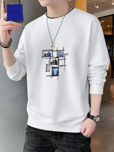 ROMON | Áo hoodie in họa tiết thường ngày mùa xuân thu rộng rãi cho nam Áo thun dài tay thời trang thoải mái thoáng khí chống khuẩn